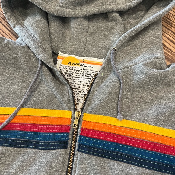 Aviator Nation Heather Grey 5 Stripe Hoodie size Large - Picture 3 of 6